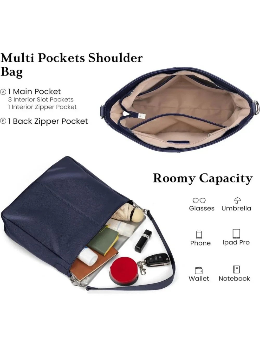 Genuine Leather Hobo Bag for Women - Stylish Crossbody & Shoulder Handbag with 2